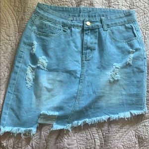 Ripped jean denim skirt